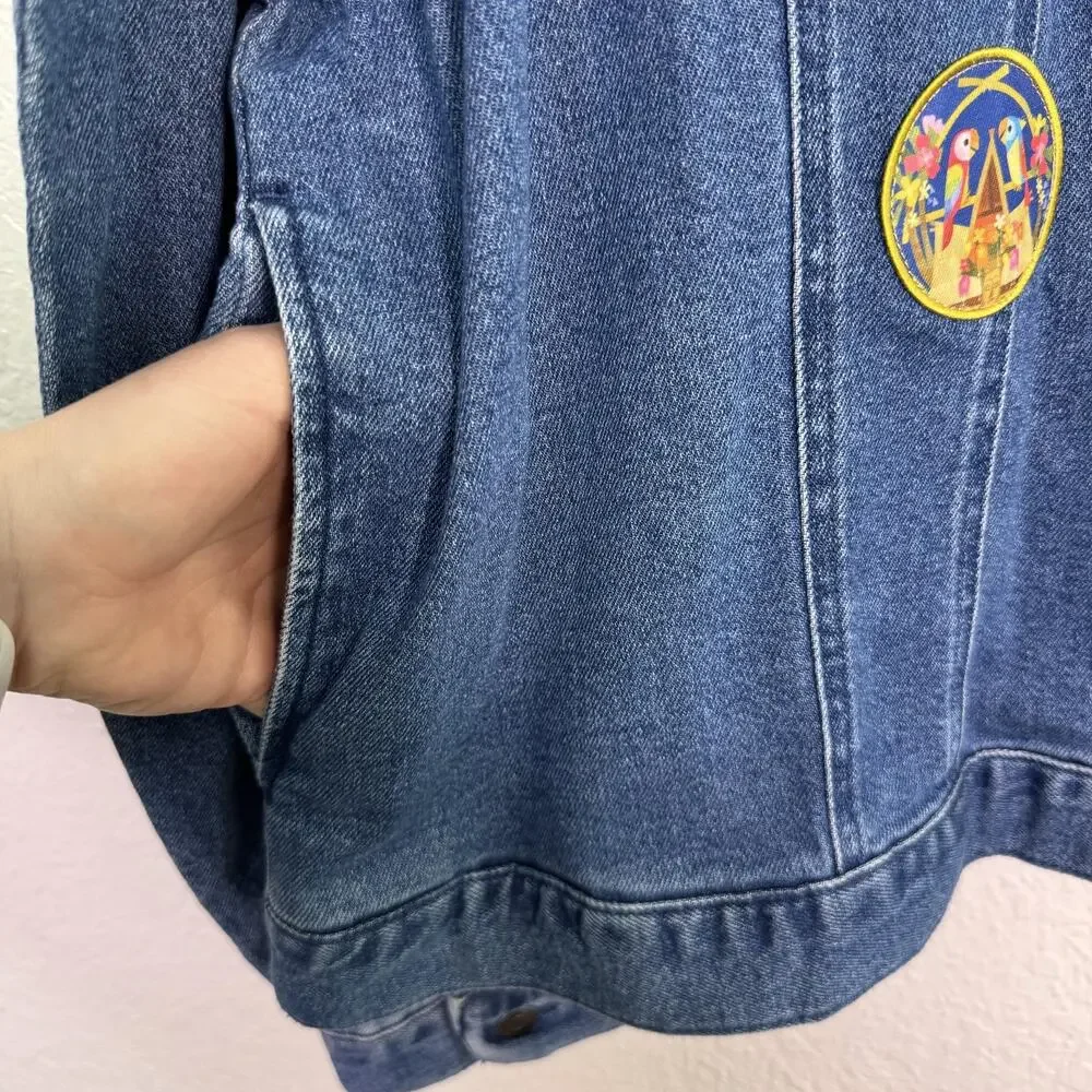 Disney Joey Chou Denim Jacket XXL Mickey Mouse Castle Fireworks Park Art NEW 2X - Picture 9 of 13